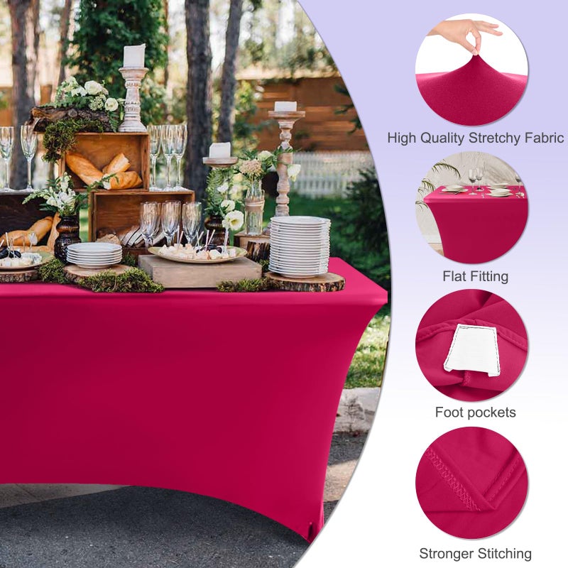 ABCCANOPY 6 FT Spandex Table Cover Stretch Fitted Wrinkle Resistant Tablecloth Reuse for Rectangular Folding Table Patry Event Wedding Banquet Protector Magenta - Image 2